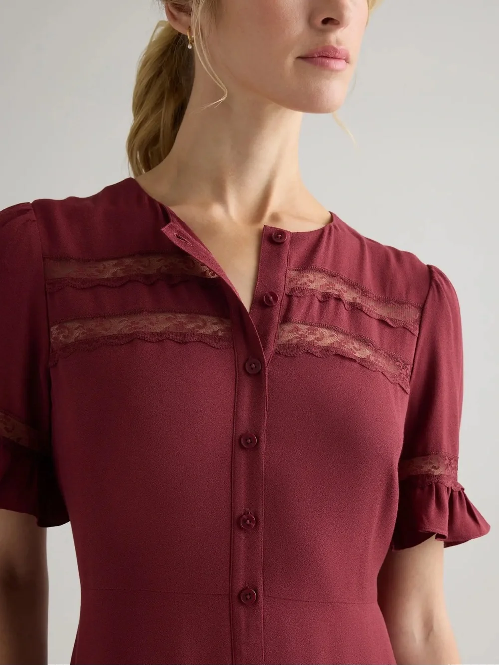 Lightweight Crepe Lace Inset Midi Dress - Picture 2 of 7